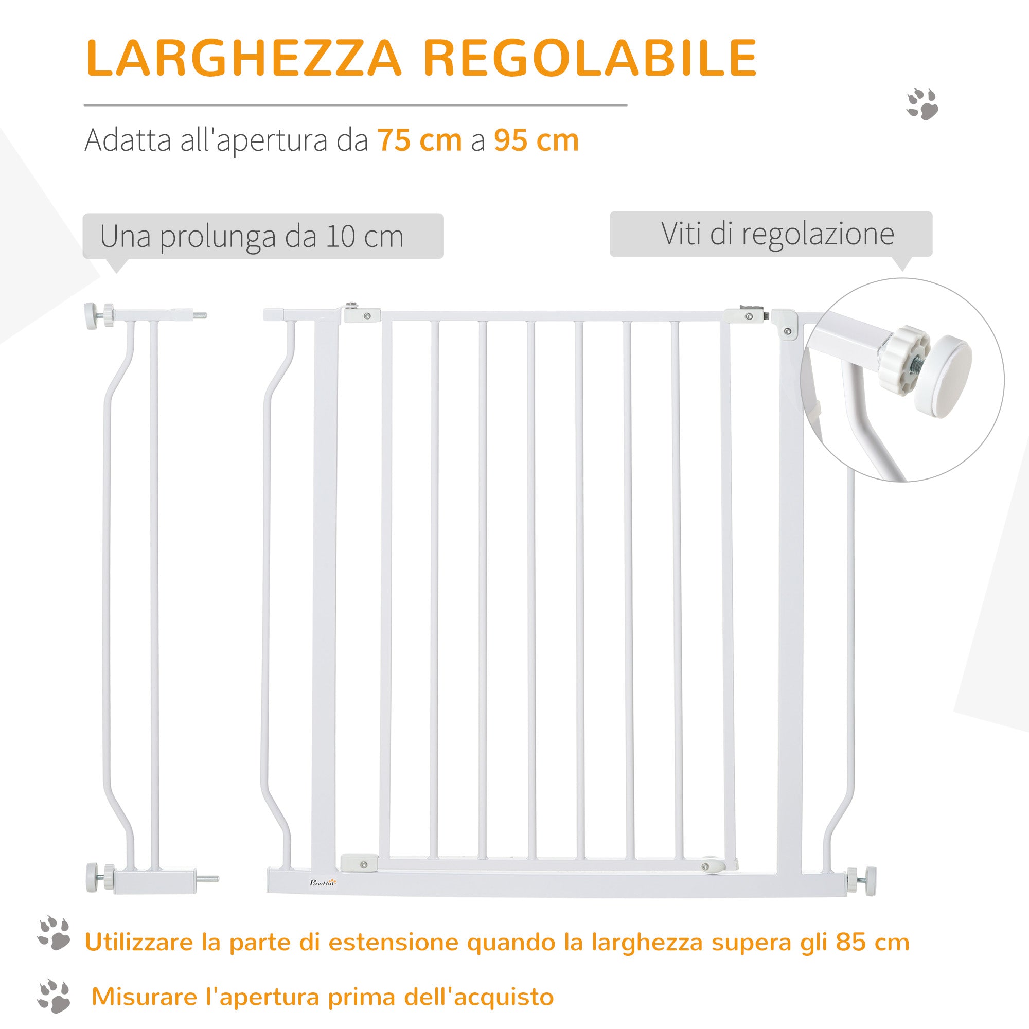 Adjustable Width Dog Gate with Double Lock, Steel and ABS, 76x75-95 cm, White