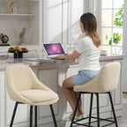 Set of 2 Swivel Bar Stools with Backrest and Armrests, Corduroy Upholstery and Footrest, Beige