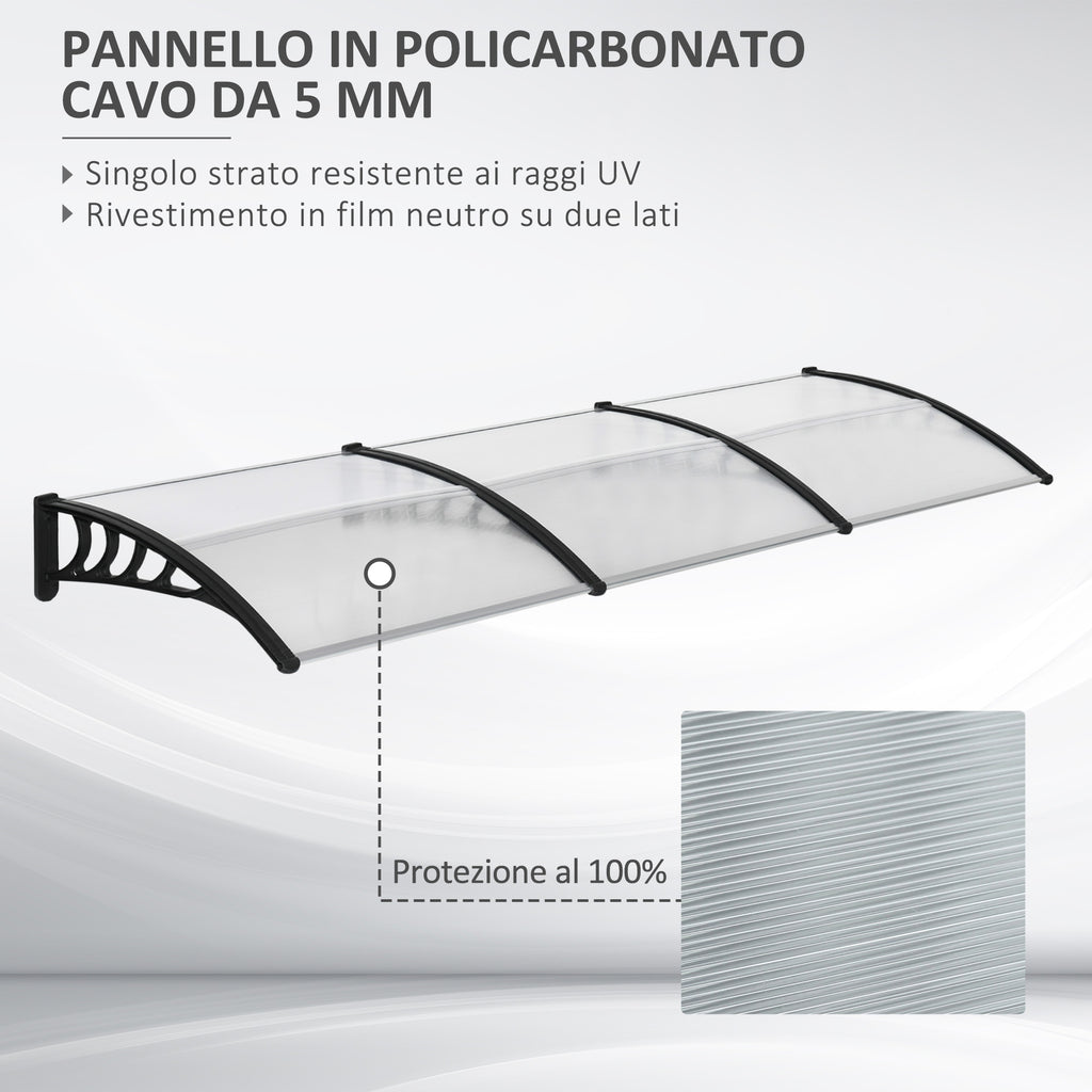 Outsunny Canopy in Polycarbonate and Aluminum for Balconies, Windows and Doors, 303x96x27 cm, Black and Transparent - Borgè