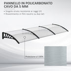 Outsunny Canopy in Polycarbonate and Aluminum for Balconies, Windows and Doors, 303x96x27 cm, Black and Transparent - Borgè