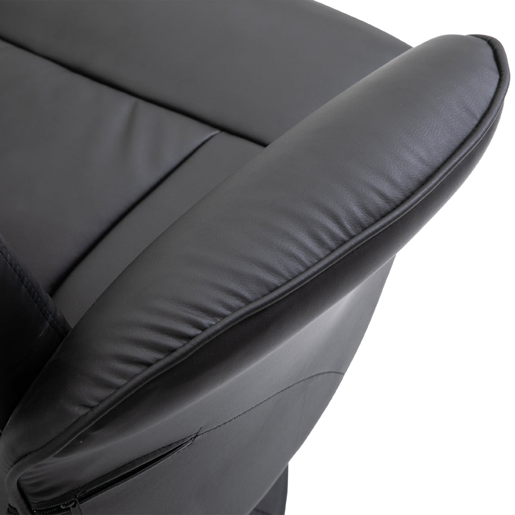 360° Swivel Metal and Faux Leather Relaxing Chair with Footrest and Adjustable Backrest, Black