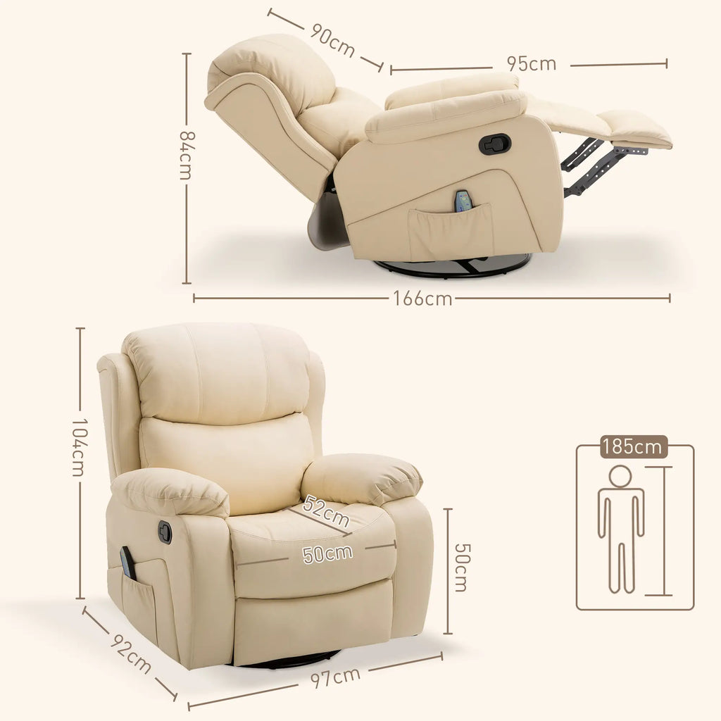 Beige Reclining Relax Chair with 8 Massage Points, Heating and Footrest, 97x92X104 cm