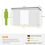 Steel Sheet Garden Tool Shed with Sliding Doors, 280x130x172cm, Dark Green