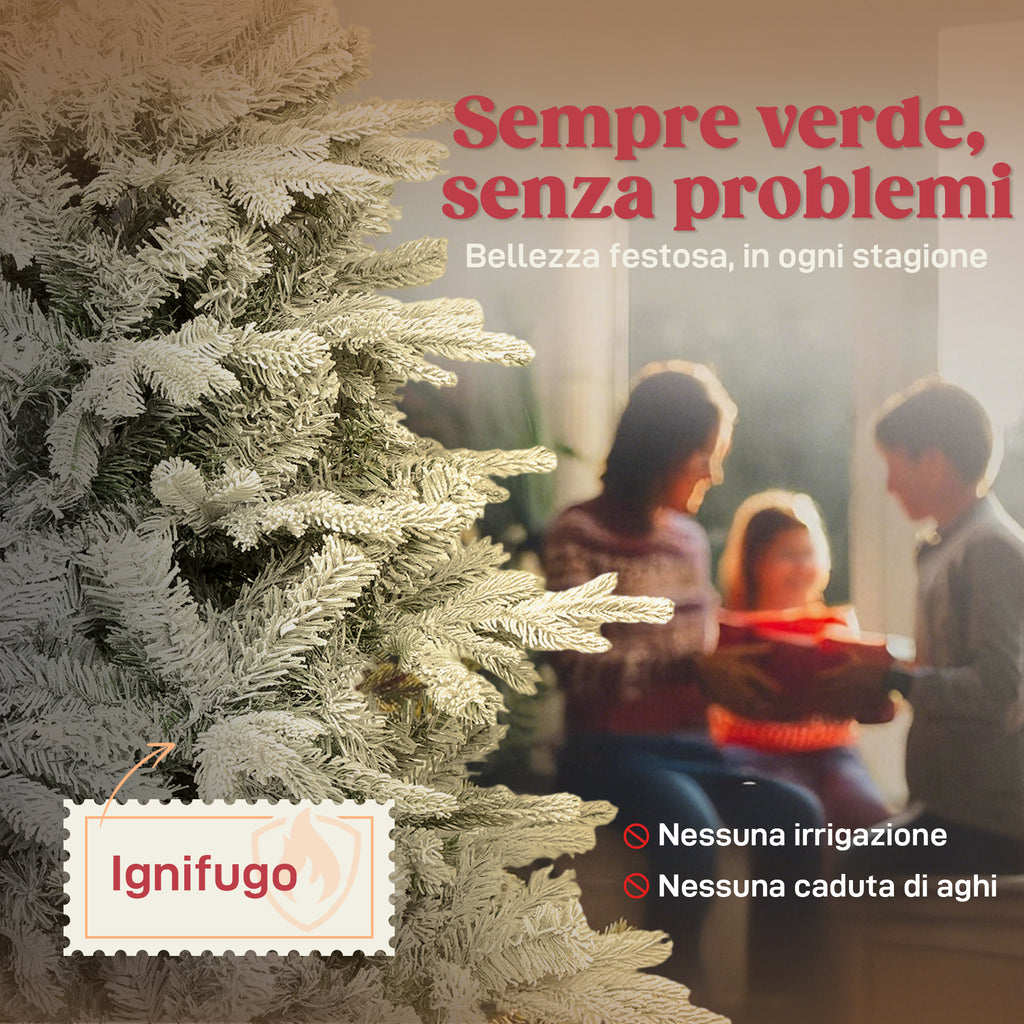 210cm Tall Snow-Covered Christmas Tree with Realistic Branches and Foldable Metal Base