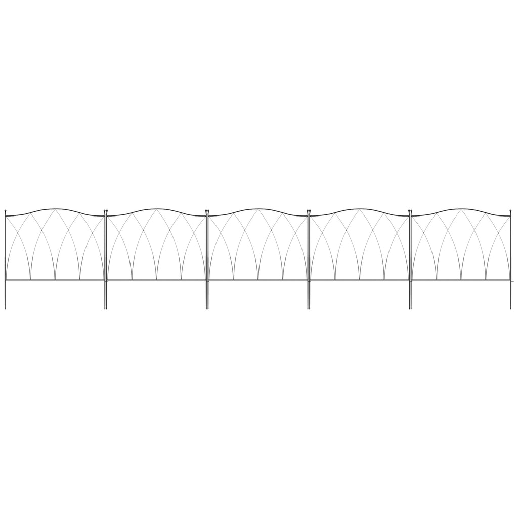 Outdoor 5-Panel Metal Fence with Laces, 305x62 cm, Black