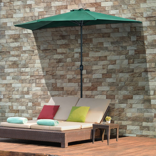 2.7x2.4m Semi-Circular Wall-Mounted Umbrella with Crank Opening in Polyester, Green