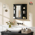 HOMCOM Bathroom Mirror with 6 Open and 2 Closed Shelves, Wood and Glass, 66x17x63 cm, Black