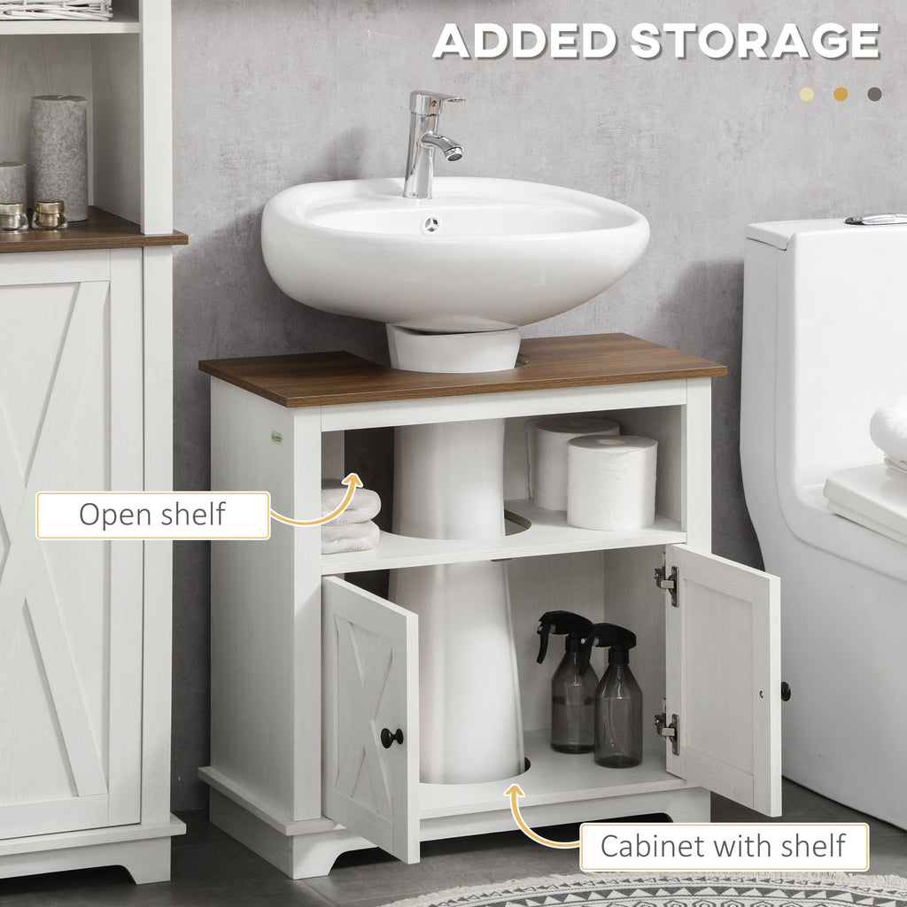 kleankin Bathroom Cabinet Under Sink with 2-Door Cabinet and Open Shelf, Chipboard, 60x30x60 cm - Borgè