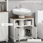 kleankin Bathroom Cabinet Under Sink with 2-Door Cabinet and Open Shelf, Chipboard, 60x30x60 cm - Borgè
