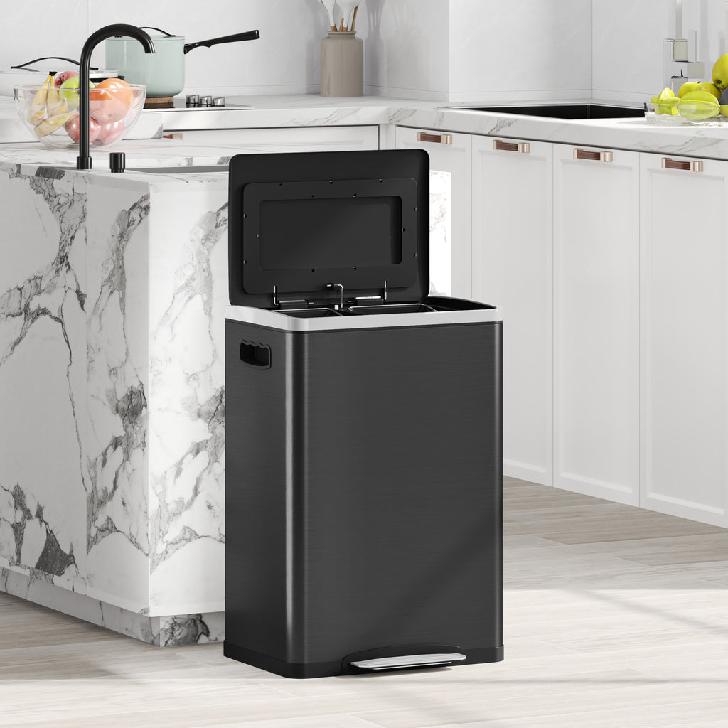 20L 2-Section Garbage Can with Silent Lid, Stainless Steel and PP, 40x34.8x59 cm, Black