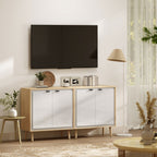 Modern 2-Door Sideboard with Adjustable Shelf, 72x35x77 cm, Gloss White and Oak