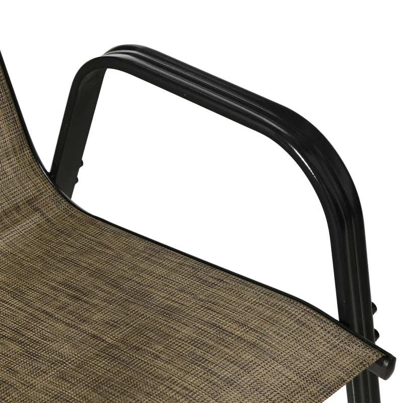 Garden Chairs Set of 4, Stackable Outdoor Chairs in Metal and Breathable Fabric, Brown - Borge' Group Limited