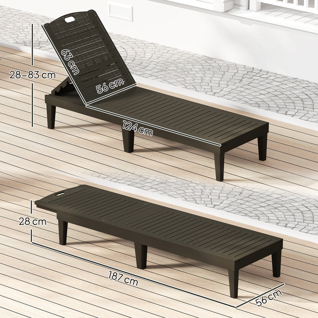Set of 2 Sun Loungers with Adjustable Backrest in 4 Positions Rattan Slatted Effect, Black
