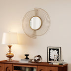 HOMCOM Round Wall Mirror with Metal Stripes and Pleated Design, 60x60 cm, Gold