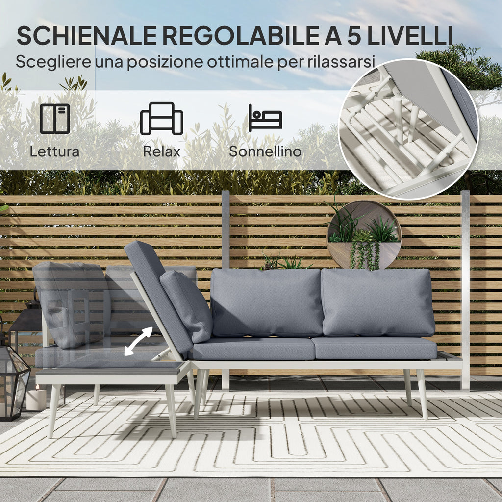 Garden Lounge with 2 Sofas with Cushions, 5-Level Adjustable Backrest and Slatted Coffee Table, Gray