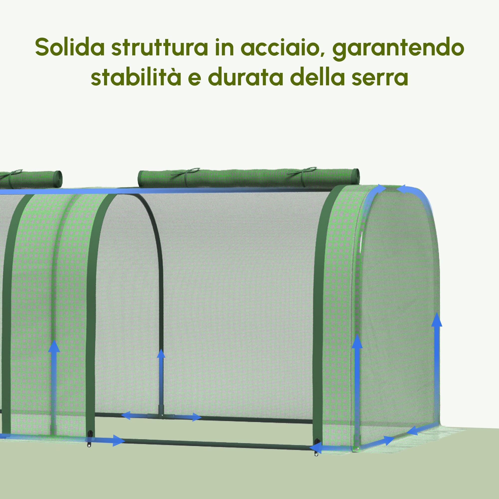 Steel and PP Plastic Tunnel Greenhouse with Roll-Up Doors, 295x100x80 cm, Green