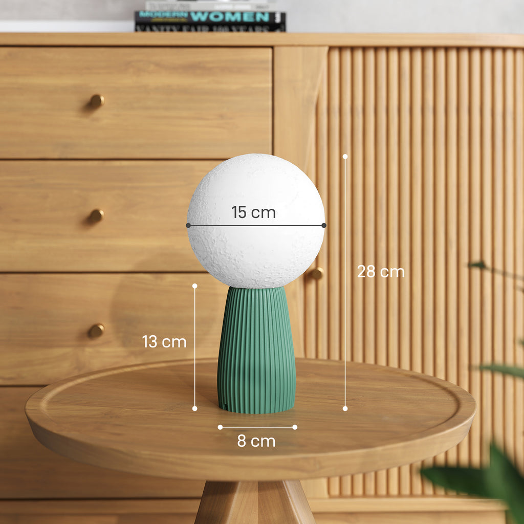 Moon-Shaped Table Lamp with 3 Colors and 10 Brightness Levels, ABS, Ø15x28 cm, White and Dark Green