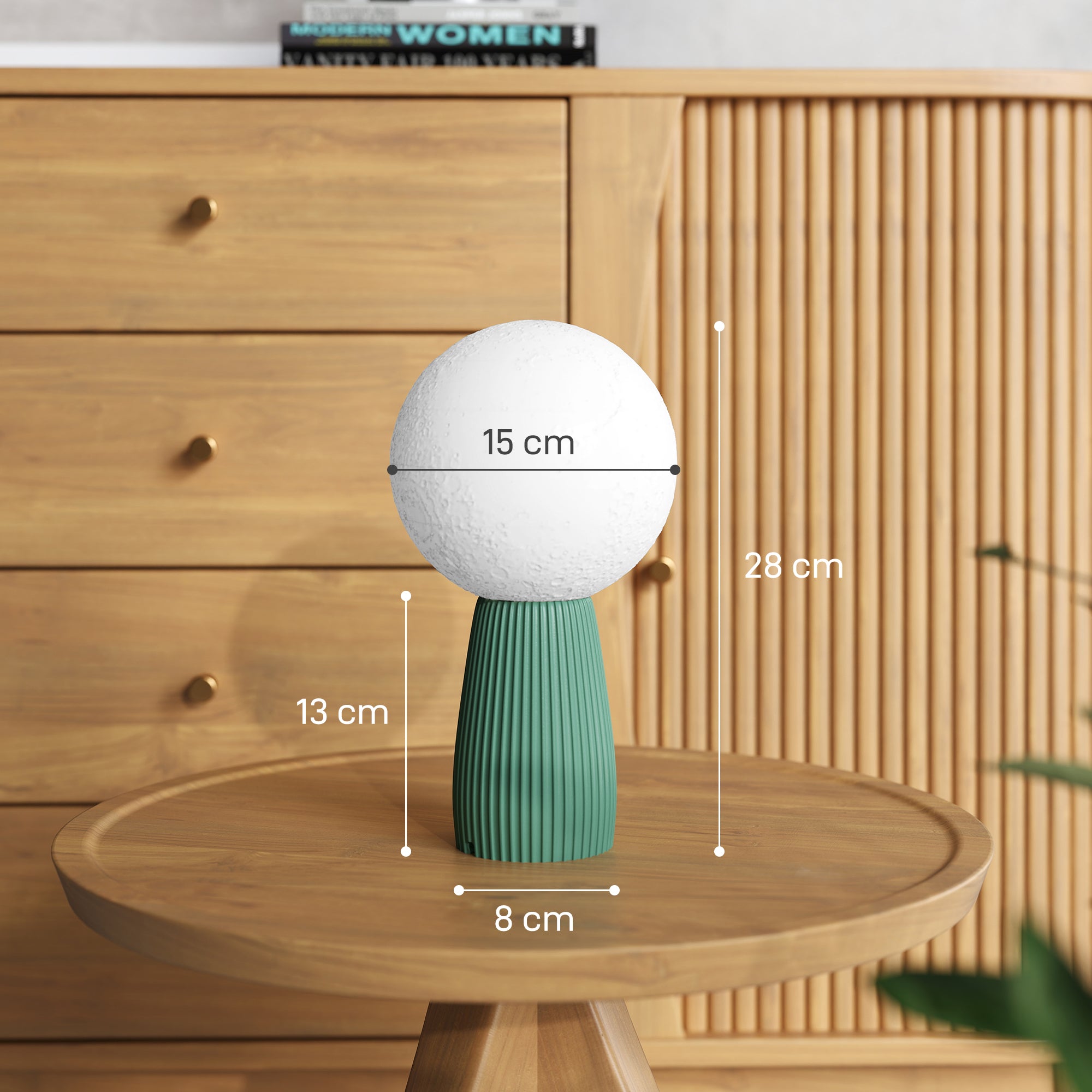 Moon-Shaped Table Lamp with 3 Colors and 10 Brightness Levels, ABS, Ø15x28 cm, White and Dark Green