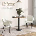 Set of 2 Nordic Dining Chairs Padded with Curved Armrests in Velvet Effect Fabric, 54x57x80 cm, Cream