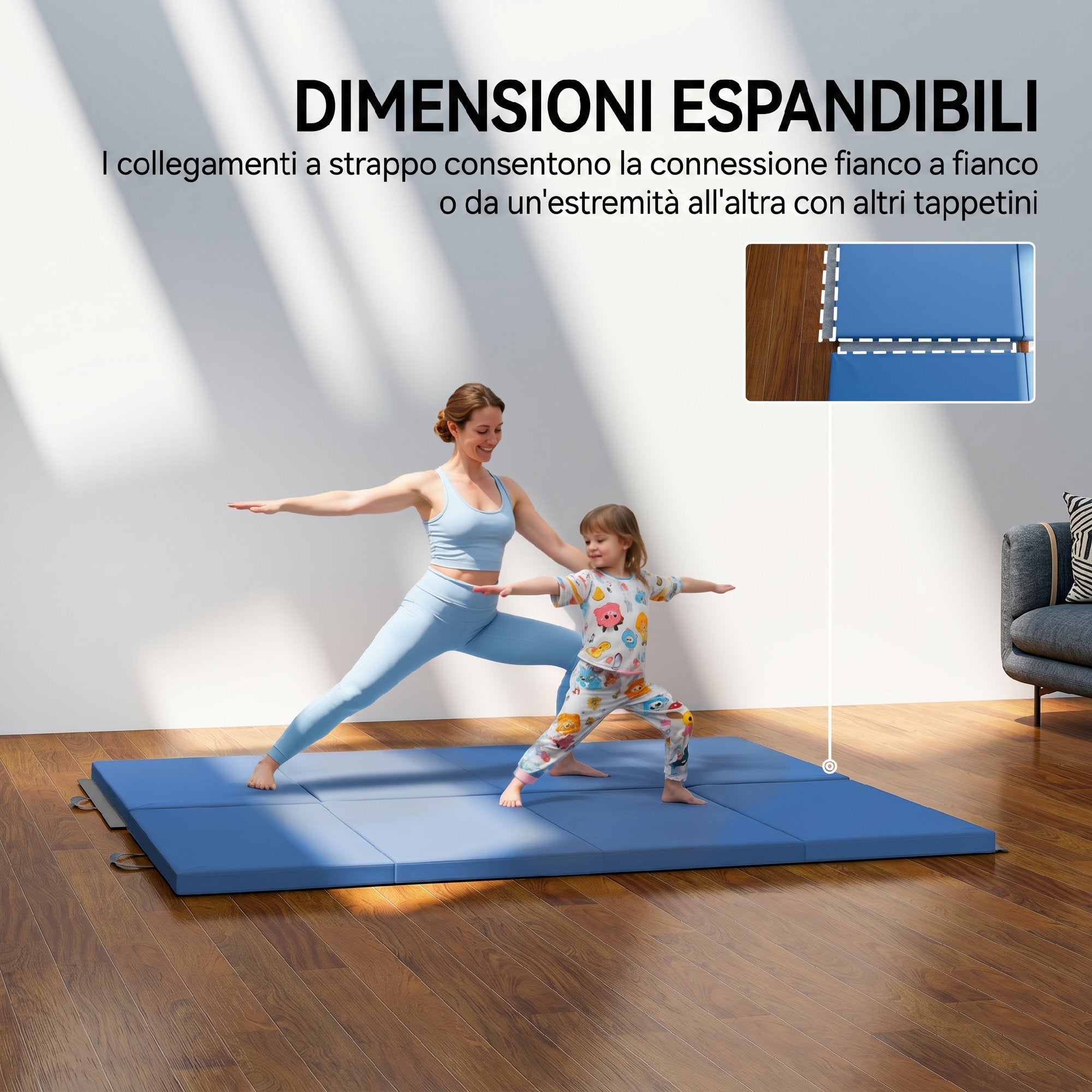 HOMCOM Foldable Gymnastics Mat, 5cm Thick and Non-Slip Fitness Mat, 180x80x5cm, Blue