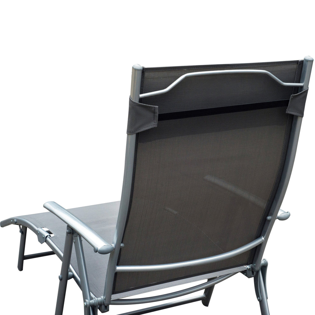 Outsunny Folding Garden Lounger with Cushion, 7-Reclining Backrest, 137x63.5x100.5cm, Grey