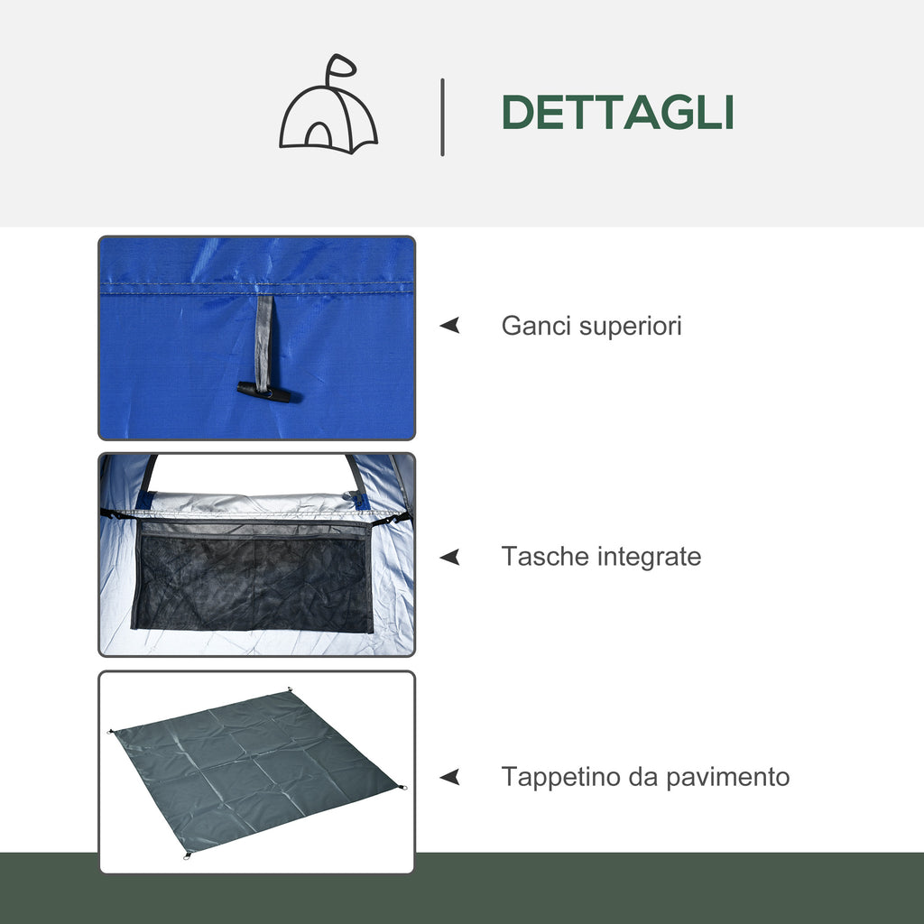 Camping and Beach Shower Tent with Zipper Door and Transport Bag, 126x124x189 cm, Dark Blue