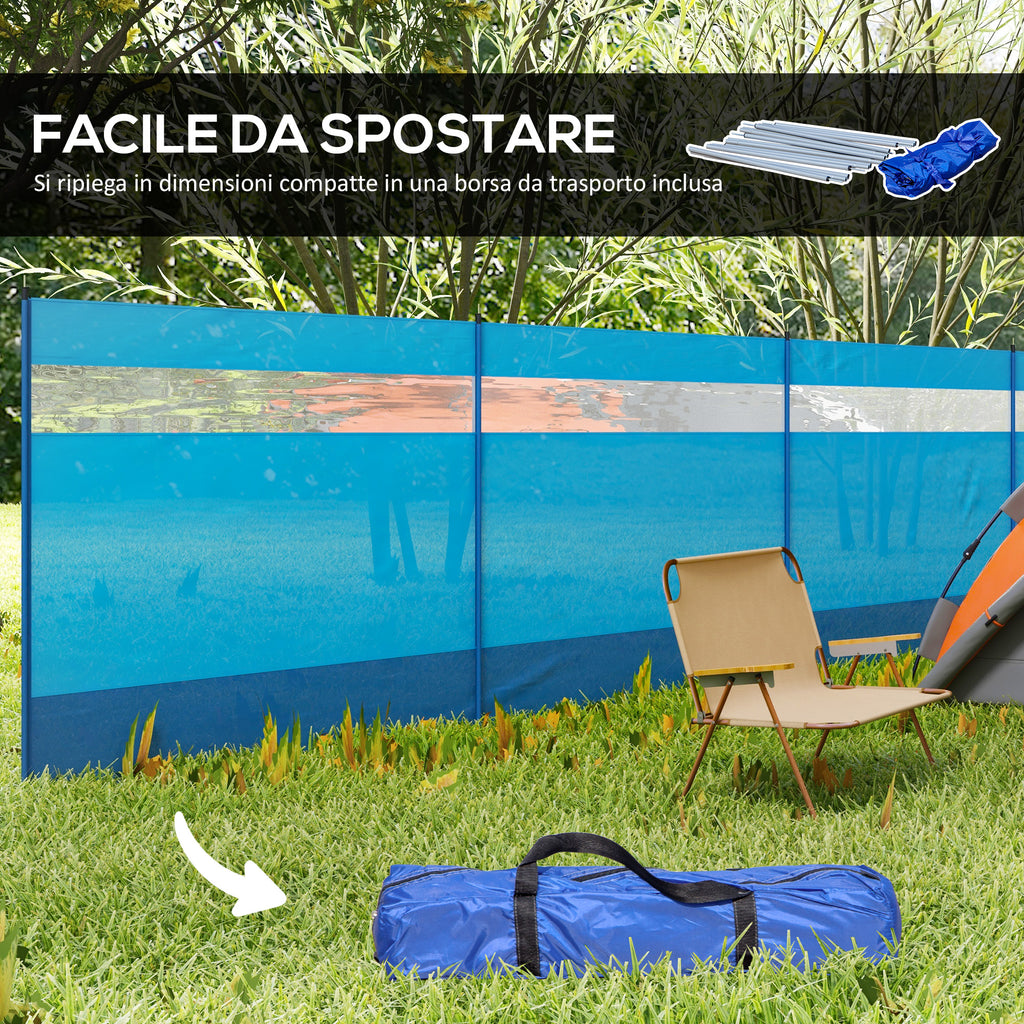 Folding Beach Screen Privacy Screen in Polyester with Steel Bars, 725x140 cm, Light Blue