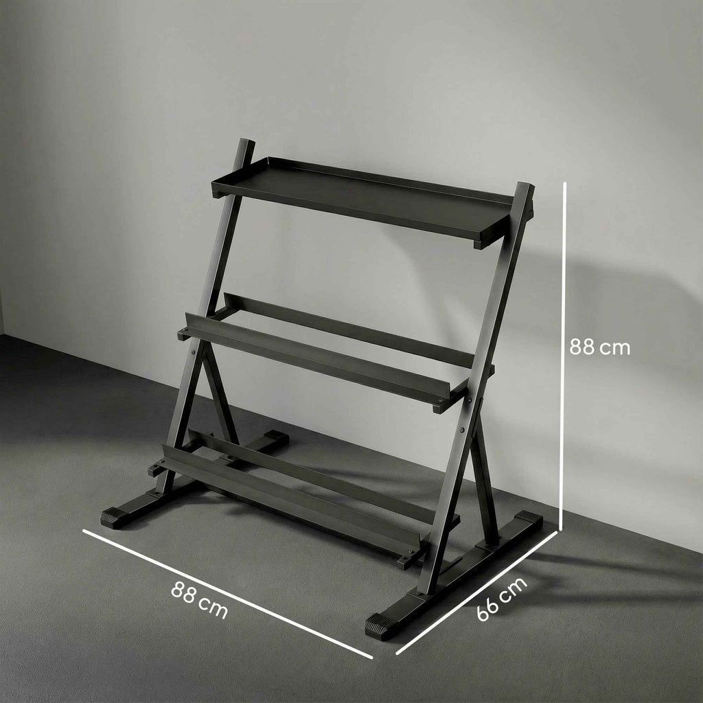 SPORTNOW Weight Rack, 3-Level Adjustable Dumbbell Rack, Steel, Black