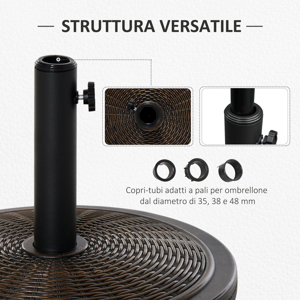 14kg Concrete and Plastic Umbrella Base with Rattan Effect Ø48x34cm, Bronze