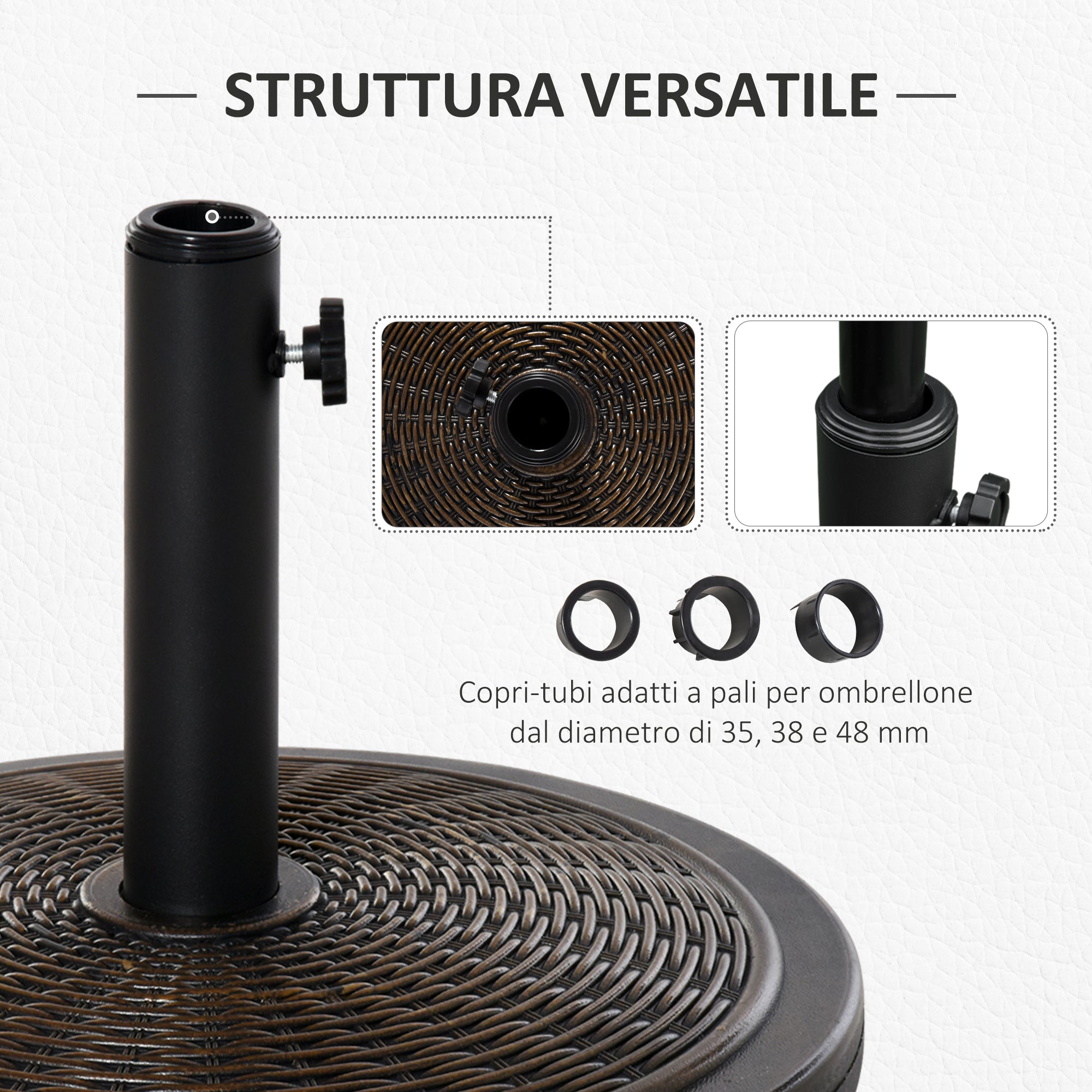 14kg Concrete and Plastic Umbrella Base with Rattan Effect Ø48x34cm, Bronze