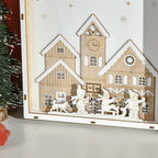 Wooden Christmas Advent Calendar in the Shape of a Book with Christmas Themes, 22x7x32 cm, White and Wood Color