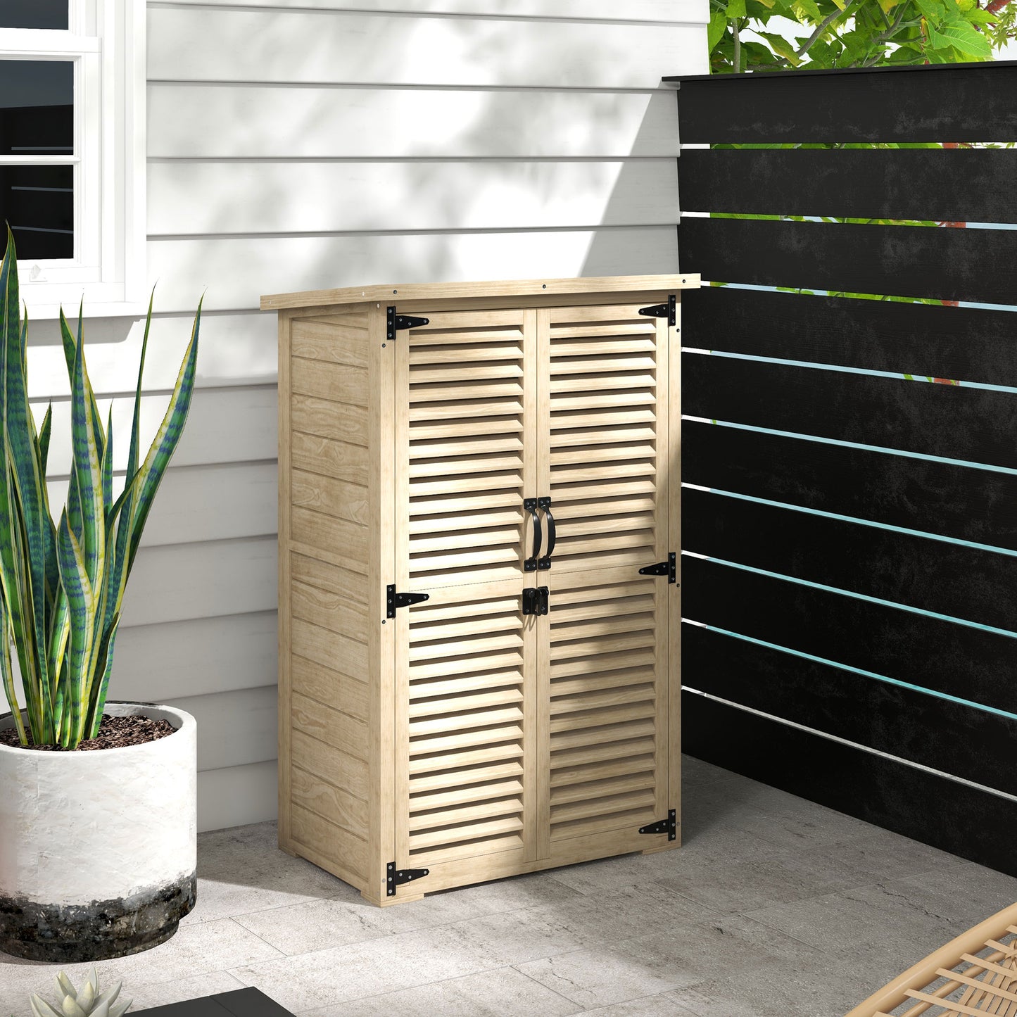 Outdoor Storage Cabinet with 2 Shelves with Pegs, in Fir Wood, 75x50x111/118 cm - Borgè