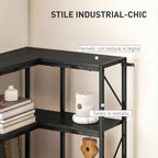 7-Tier Corner Bookcase, Industrial Shelf, Black Wood Effect