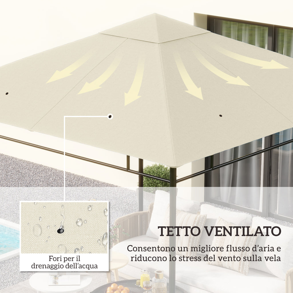 Outsunny 3x3m Polyester Gazebo Replacement Roof with Air Vents and Drainage Holes, Cream