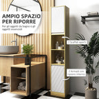 Space-Saving Bathroom Column Cabinet in Wood with 2 Cabinets and Shelves, 30x24x170 cm, Oak and White