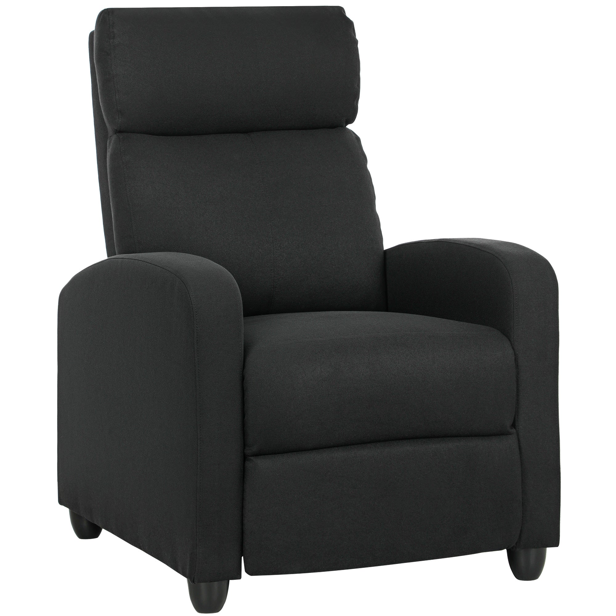 Manually Reclining Relaxing Chair with Footrest and Fabric Upholstery, Black