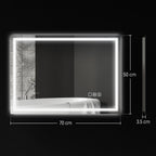 Anti-Fog Bathroom Mirror with Adjustable LED Light, Bluetooth Speaker, Touch Buttons, 50x70 cm