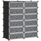 Space-Saving Modular Shoe Rack, 12 Cubes 45x35x16 cm in Steel and PP, Black and White