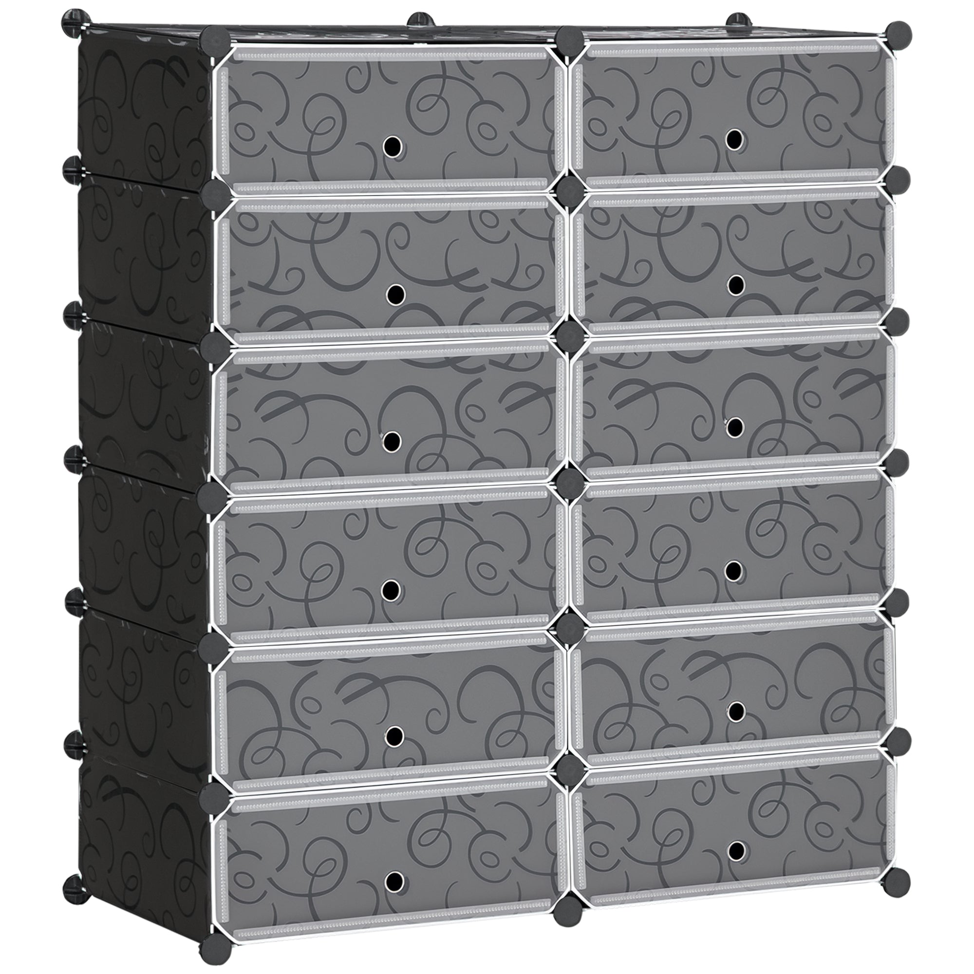 Space-Saving Modular Shoe Rack, 12 Cubes 45x35x16 cm in Steel and PP, Black and White