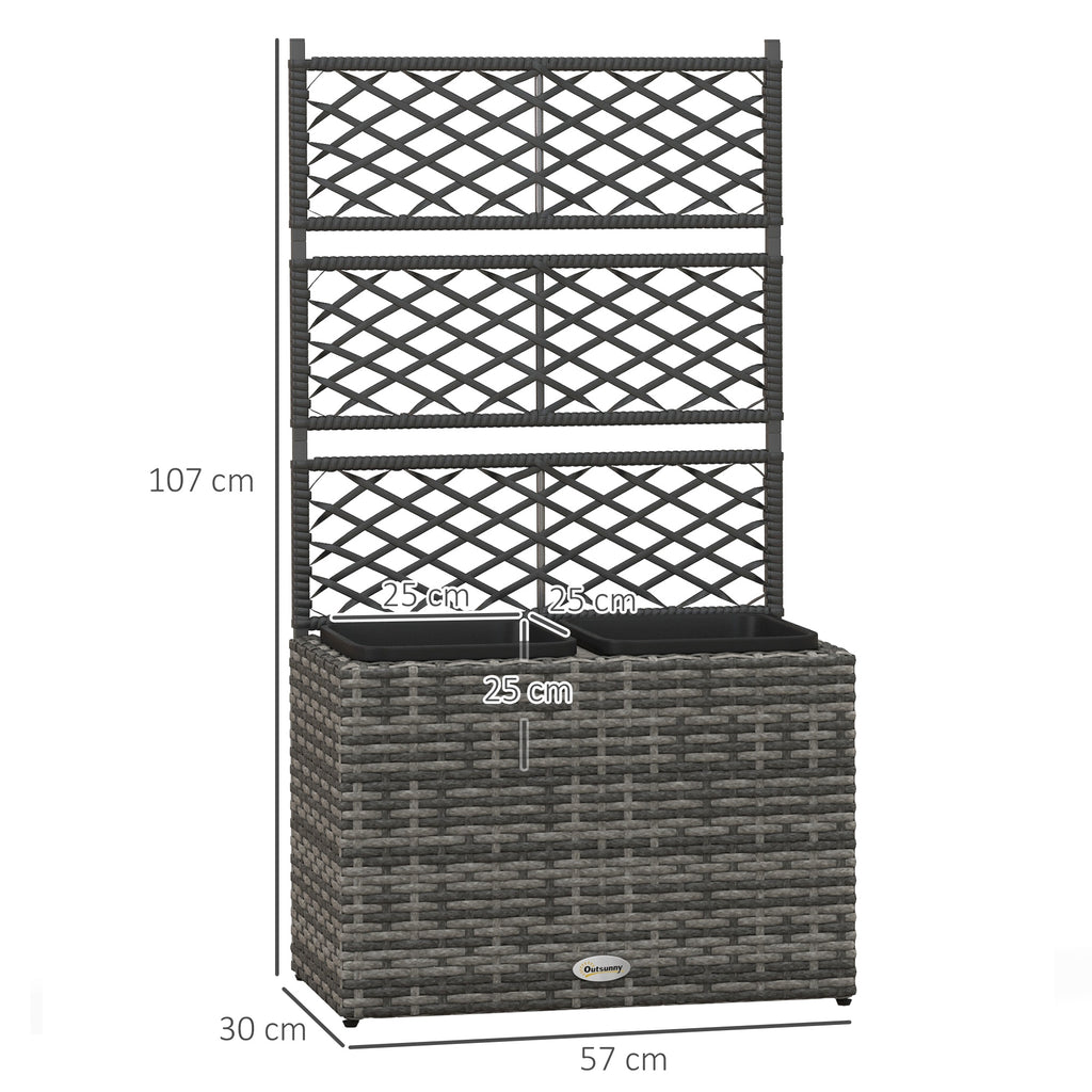Outsunny Fioriera with grilled for climbing with 2 steel vessels and rattan pe, 57x30x107cm, gray - Borgè