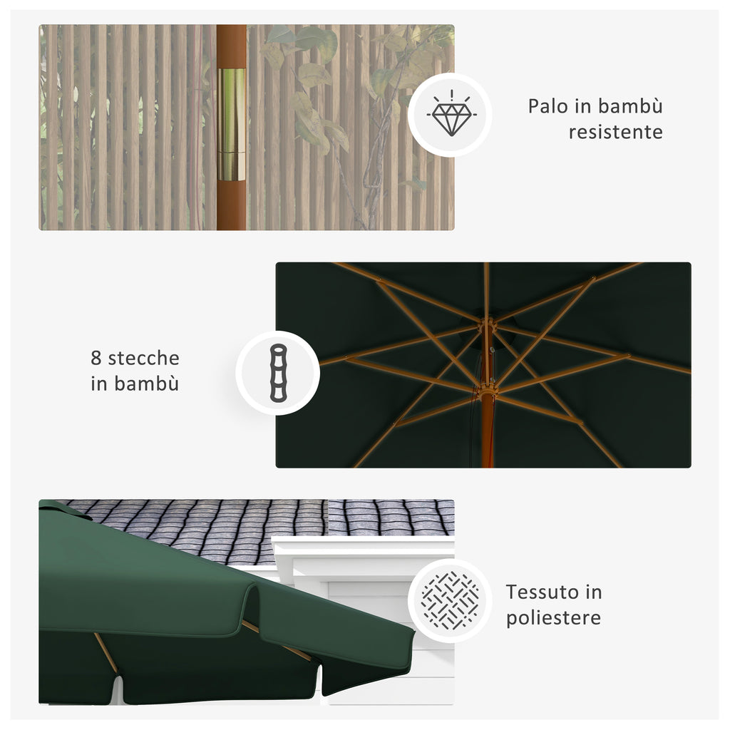 Garden Umbrella with Double Canopy, in Bamboo and Polyester, Ø325x250 cm, Green