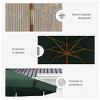 Garden Umbrella with Double Canopy, in Bamboo and Polyester, Ø325x250 cm, Green