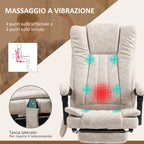 Massage and Heated Office Chair with Footrest, Microfiber, 62x70x113-120 cm, Cream
