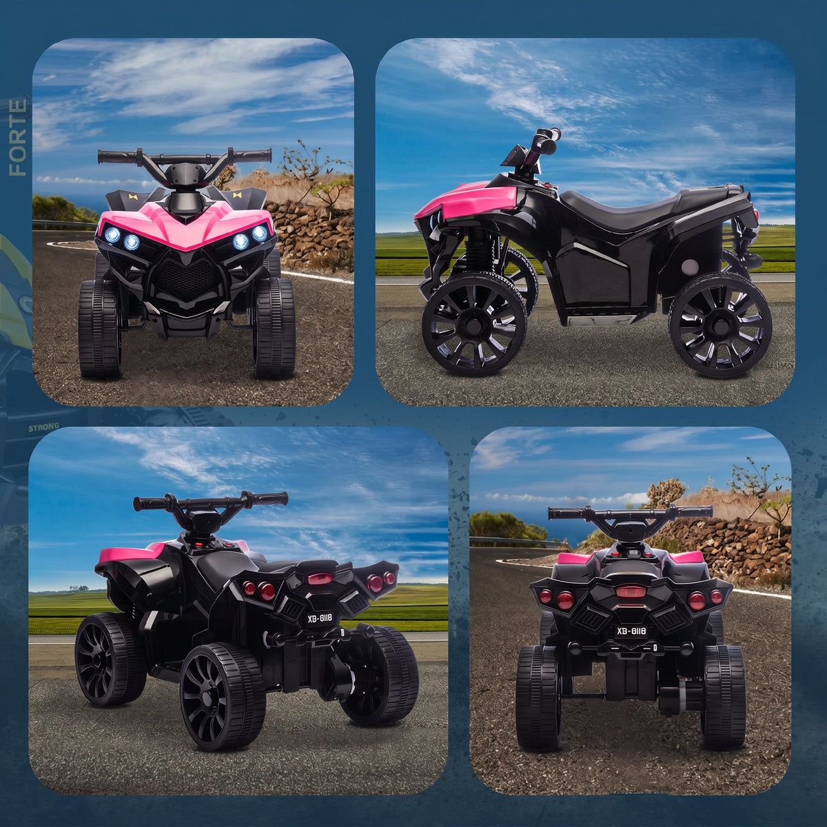 AIYAPLAY Kids Electric Quad Bike ATV with 6V Rechargeable Battery, LED Headlights and Music, Ages 18-56 Months, Pink