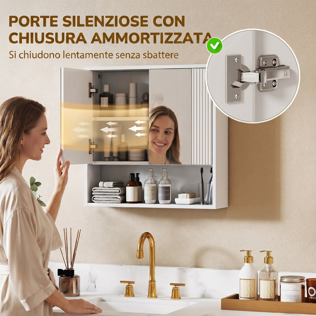 HOMCOM Wall-Mounted Bathroom Cabinet with Soft-Close Doors and Adjustable Shelf