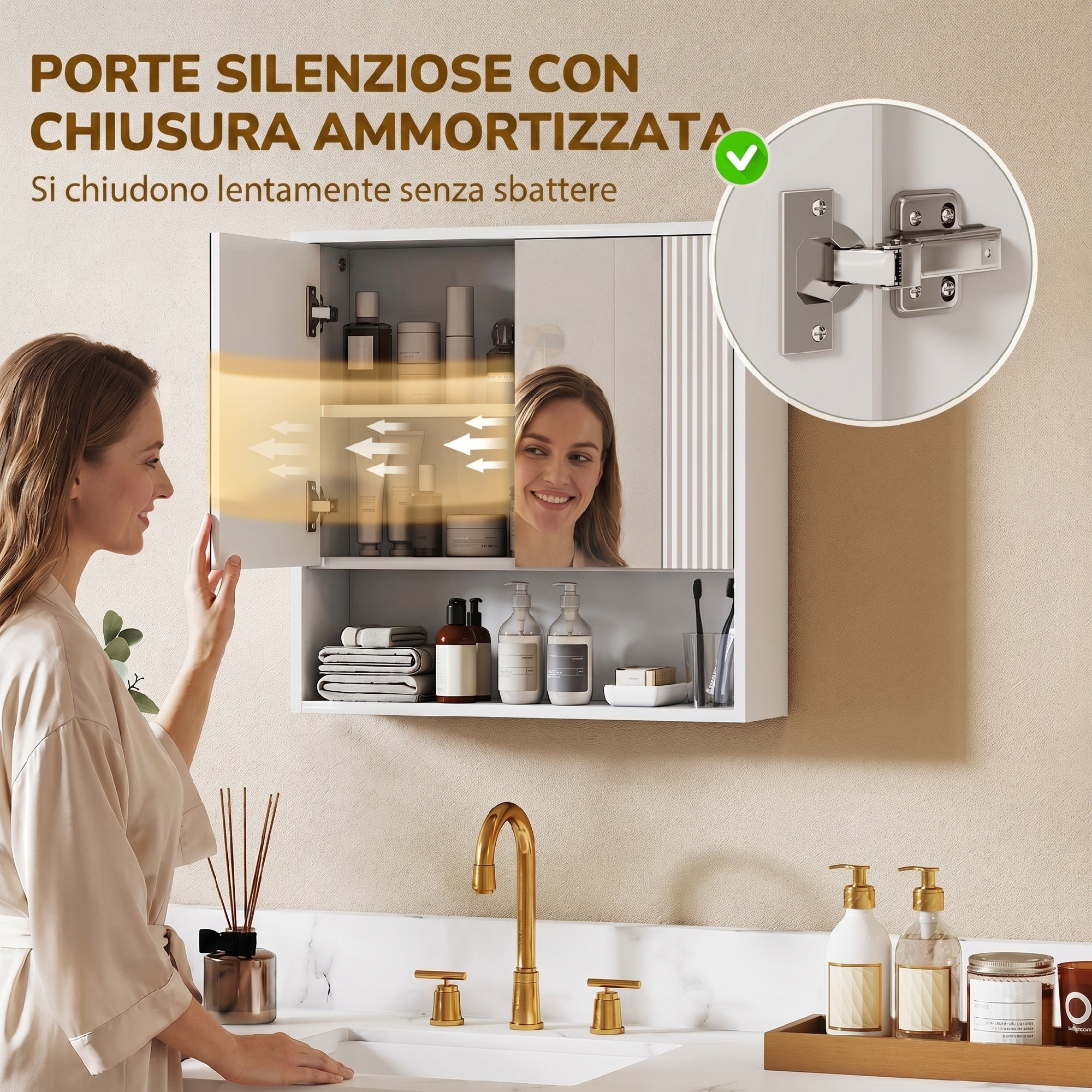 HOMCOM Wall-Mounted Bathroom Cabinet with Soft-Close Doors and Adjustable Shelf