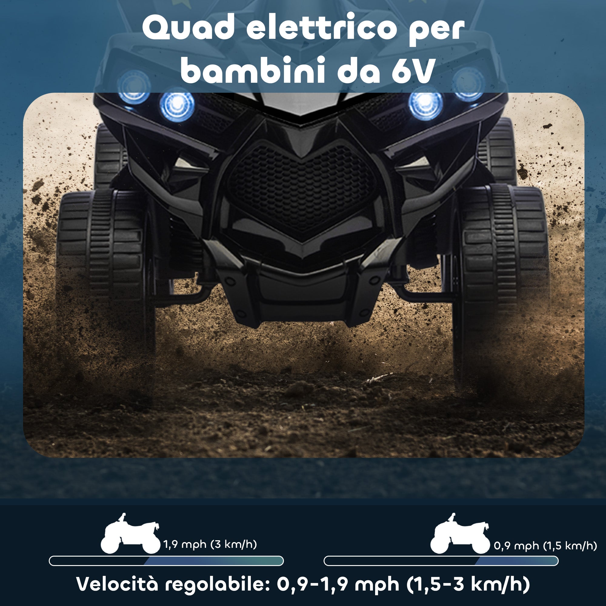 Kids Electric Quad Bike ATV with 6V Rechargeable Battery, LED Headlights and Music, Ages 3-6 Years, Black