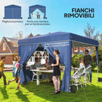 Outsunny 3x3m Folding Gazebo with Walls and Adjustable Height, UV Protection 50+, Dark Blue