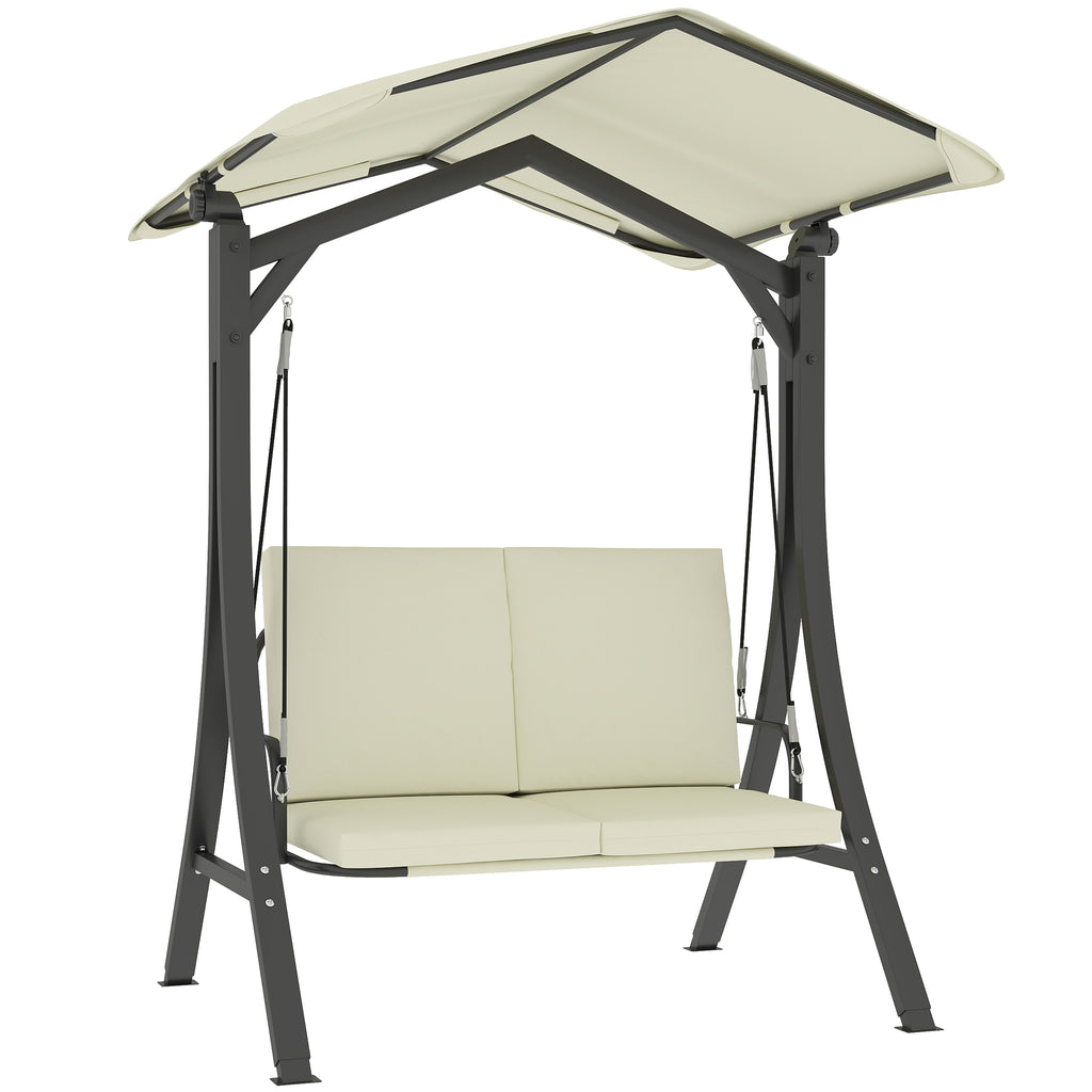 2 Seater Garden Swing with Adjustable Canopy and Cushions, 150x120x182 cm, Cream