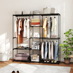 Fabric Wardrobe with 8 Shelves and 3 Hanging Rods, 182x43x185 cm, Black